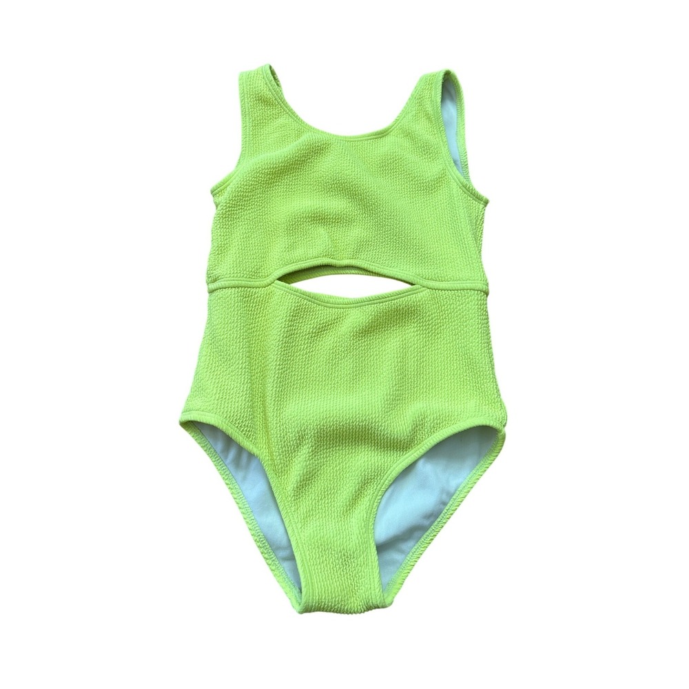 Derek Heart Swimsuit Kids‎ Neon Green Textured Cutout One Piece SIZE 10